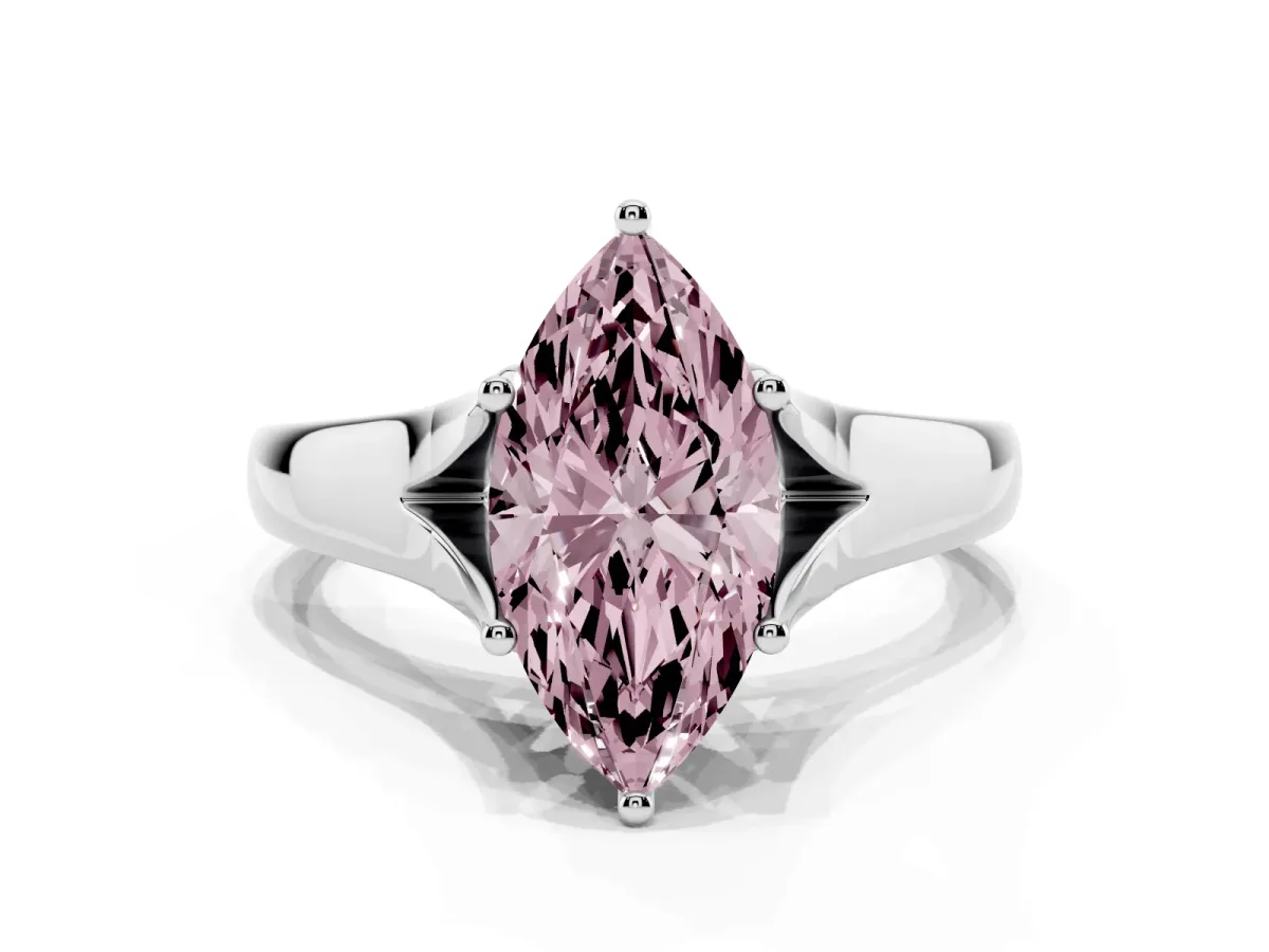 Fancy Pink Marquise Cut Solitaire Diamond Ring with Cathedral Band and Four-Prong Setting Silver
