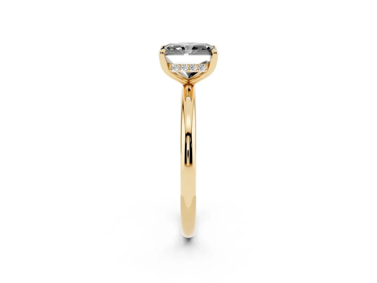 Fancy Black Radiant Cut Diamond Solitaire Ring with Thin Band and Four-Prong Setting Yellow gold
