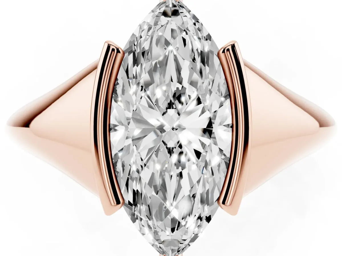 Marquise Cut Solitaire Tension Set Diamond Ring Rose gold