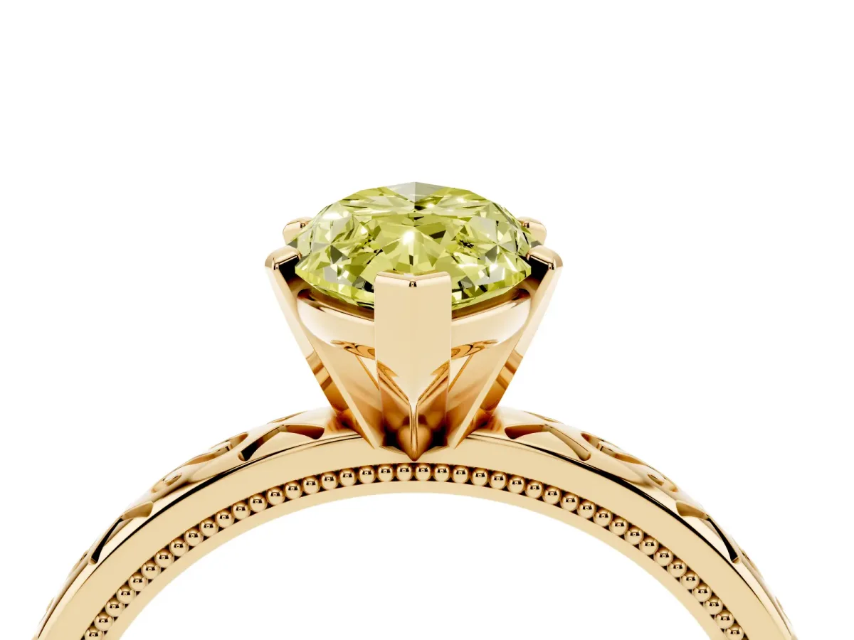 Fancy Yellow Marquise Cut Solitaire Engagement Ring with Scrollwork Band and Four-Prong Setting Yellow gold