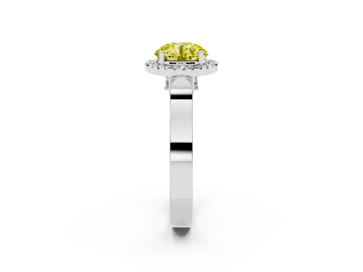 Fancy Yellow Round Cut Halo Round Diamond Twist Band with Four-Prong Setting Silver