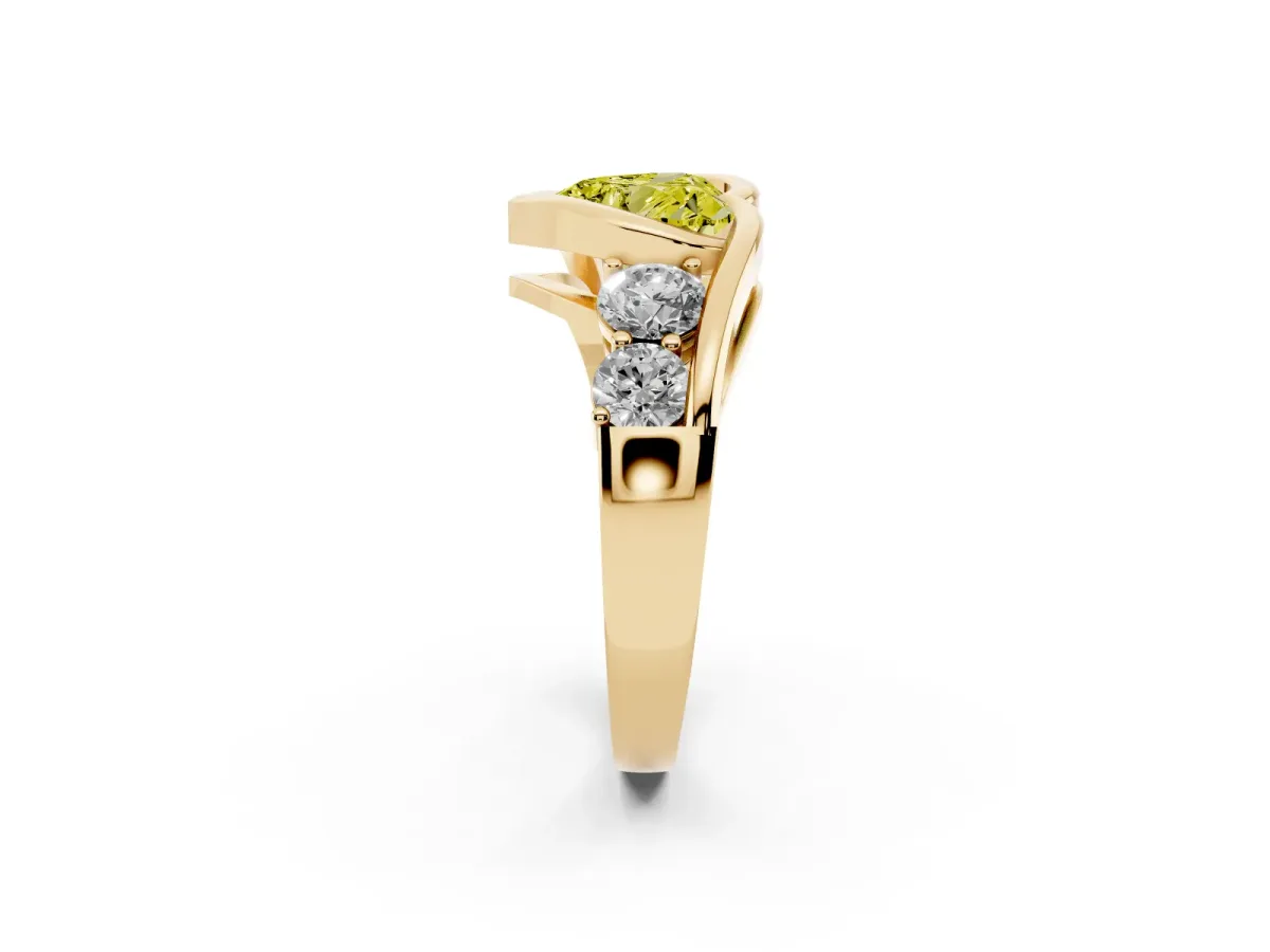 Fancy Yellow Bezel Set Heart Cut Diamond Bypass Ring with Round Accents Yellow gold