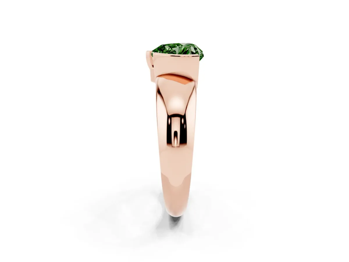 Fancy Green Heart Cut Solitaire Tension Set Diamond Ring with Wide Band Rose gold