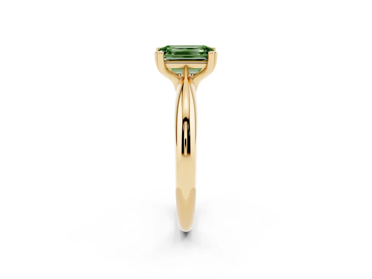 Fancy Green Emerald Cut Cut Solitaire Engagement Ring with Tapered Band and Four-Prong Setting Yellow gold