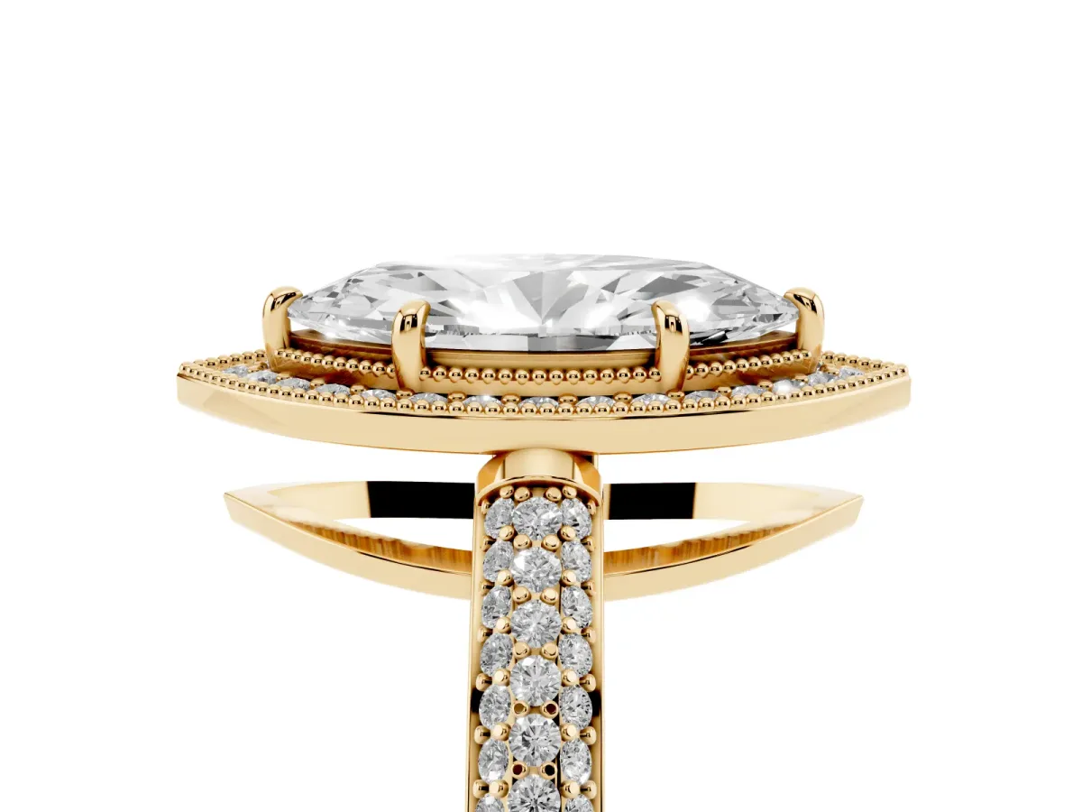 Marquise Cut Cut Halo Diamond Pave Band with Four-Prong Setting Yellow gold