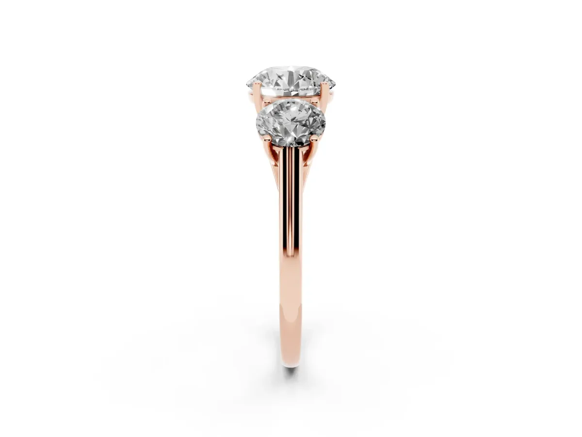 Three-Stone Round Cut Cut Solitaire Ring with Classic Band and Prong Setting Rose gold