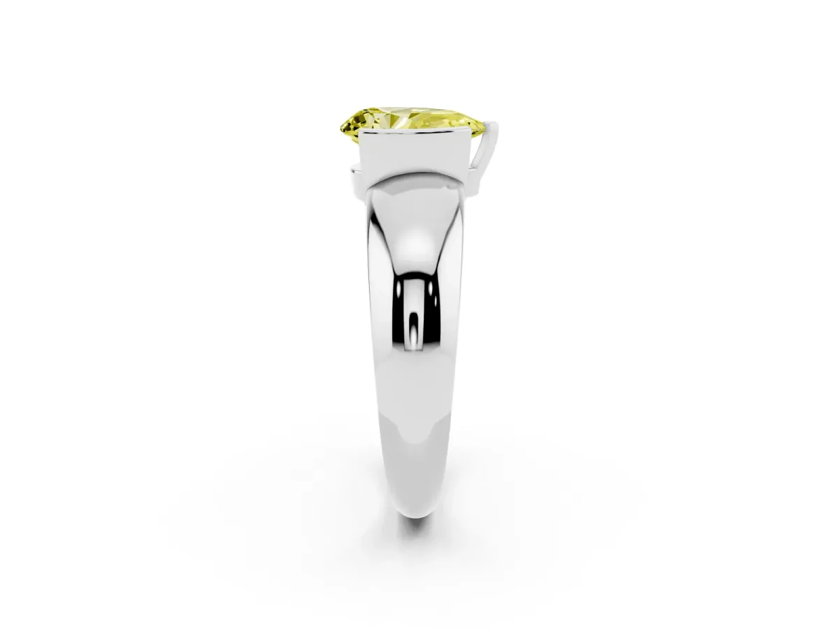 Fancy Yellow Pear Cut Solitaire Tension Set Diamond Ring with Wide Band Platinum