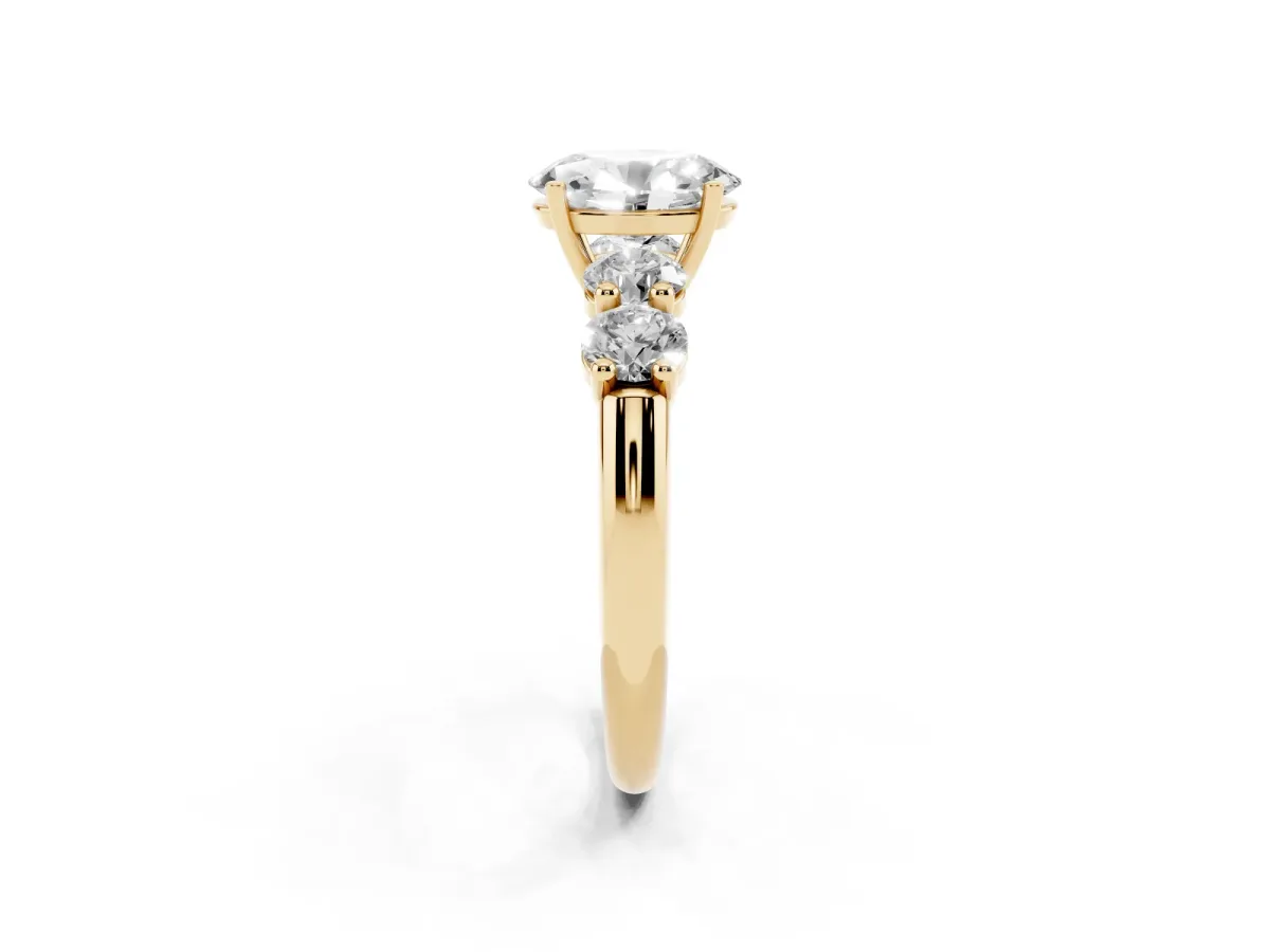 Oval Cut Cut Five-Stone Prong Set Diamond Ring with Classic Band Yellow gold