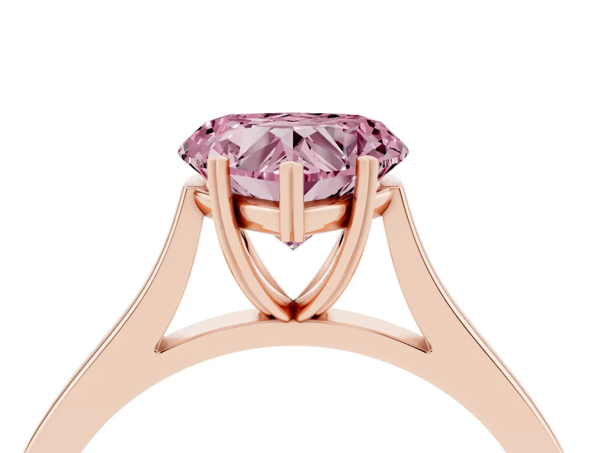 Fancy Pink Heart Cut Solitaire Heart Prong Engagement Ring with Tapered Band Rose gold