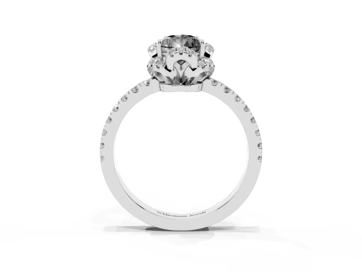 Fancy Black Pear Cut Diamond Halo Pave Band with Four-Prong Setting Silver