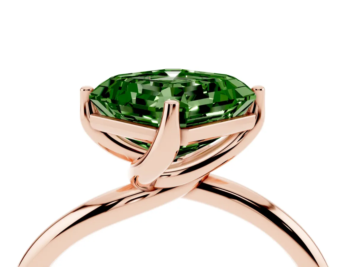 Fancy Green Asscher Cut Diamond Solitaire Engagement Ring with Four-Prong Setting and Classic Band Rose gold