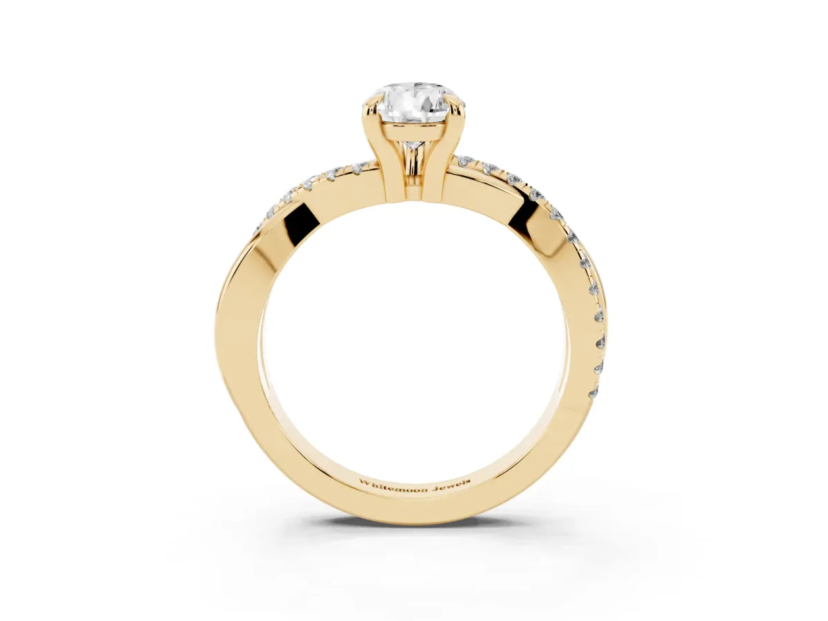 Pear Cut Cut Diamond Twist Band Solitaire with Prong Setting Yellow gold