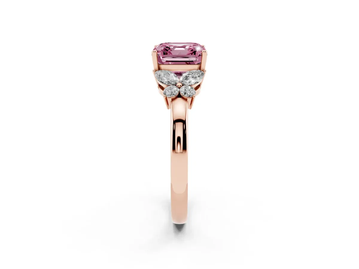 Fancy Pink Asscher Cut Cut Solitaire Floral Diamond Ring with Four-Prong Setting Rose gold