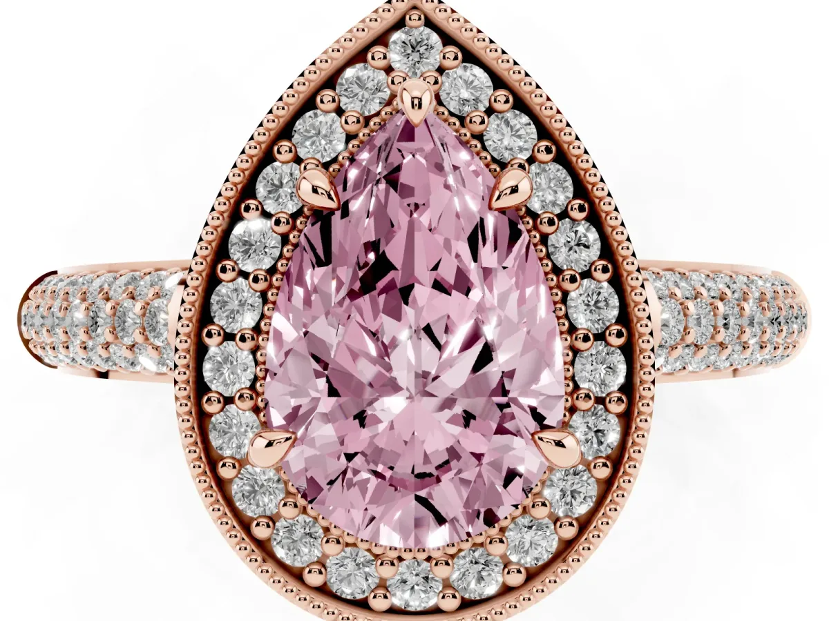Fancy Pink Pear Cut Cut Halo Diamond Pave Band with Four-Prong Setting Rose gold