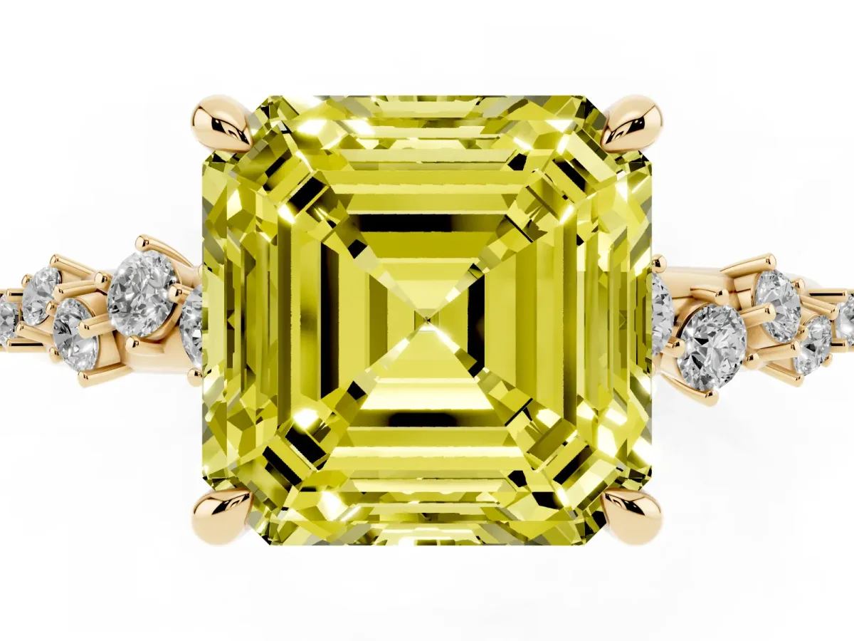 Fancy Yellow Asscher Cut Cut Diamond Vine Band with Four-Prong Setting Yellow gold