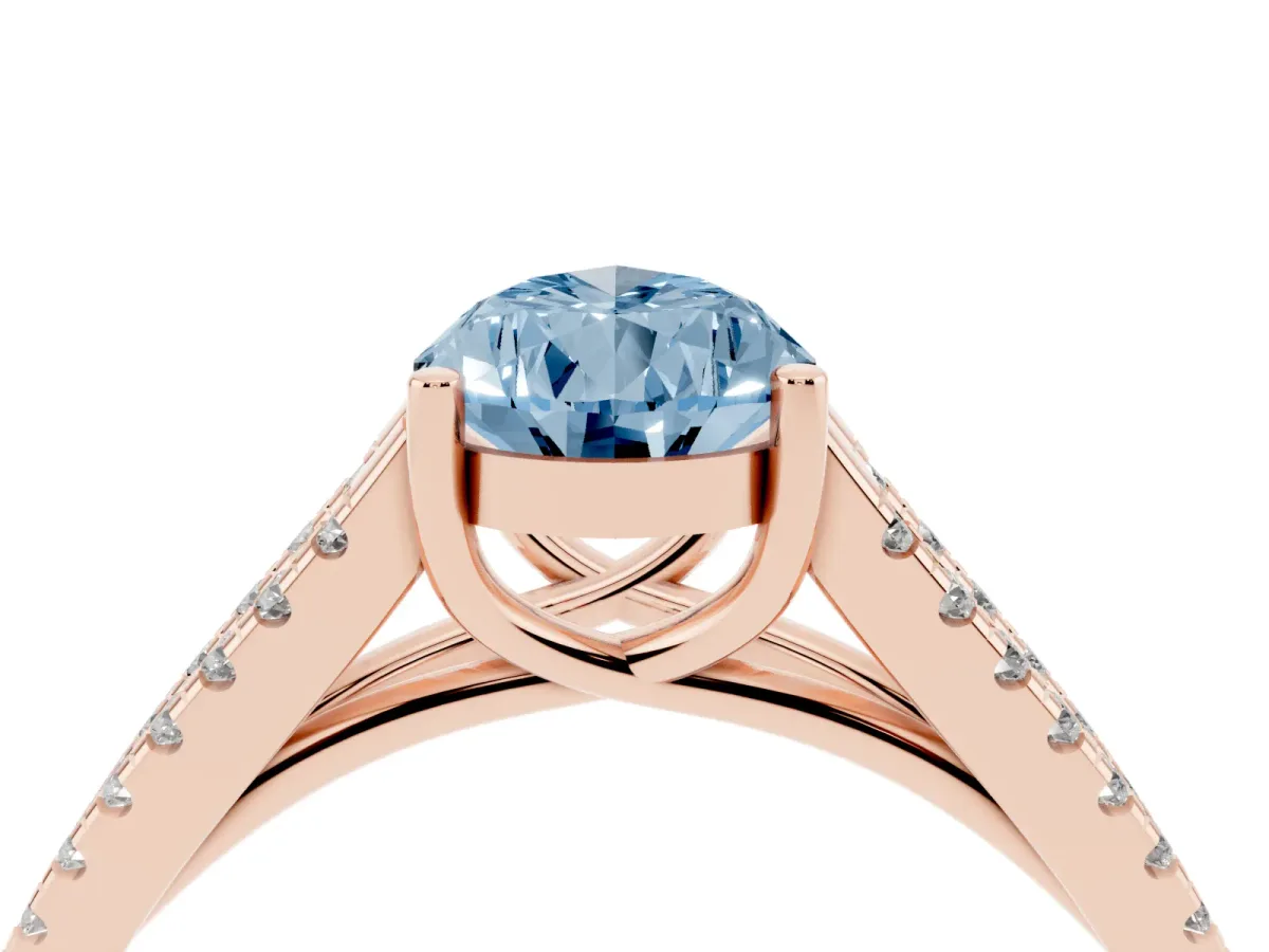 Fancy Blue Pear Cut Diamond Solitaire Engagement Ring with Split Shank Pavé Band Rose gold