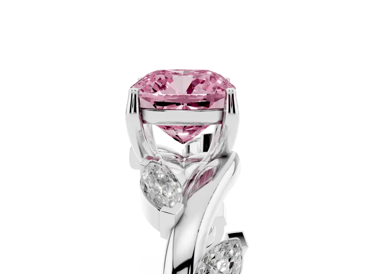 Fancy Pink Cushion Cut Solitaire Twisted Band Marquise Accent Prong Setting Ring Silver