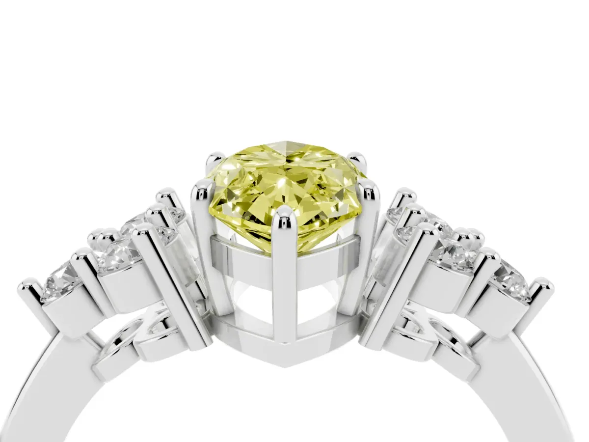 Fancy Yellow Marquise Cut Brilliant Diamond Cluster Accent Solitaire Ring with Prong Setting Silver