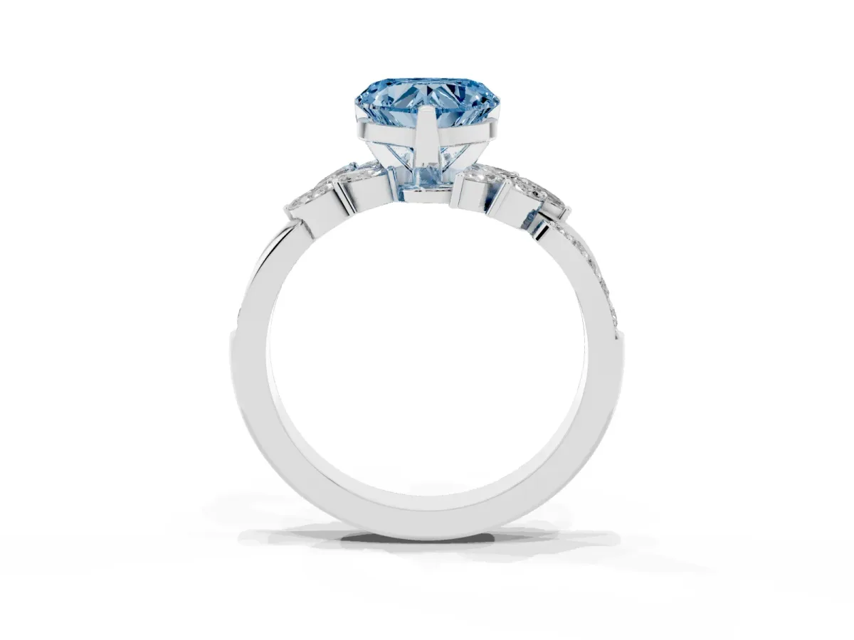 Fancy Blue Heart Cut Solitaire Marquise Twist Band with Six-Prong Setting Silver