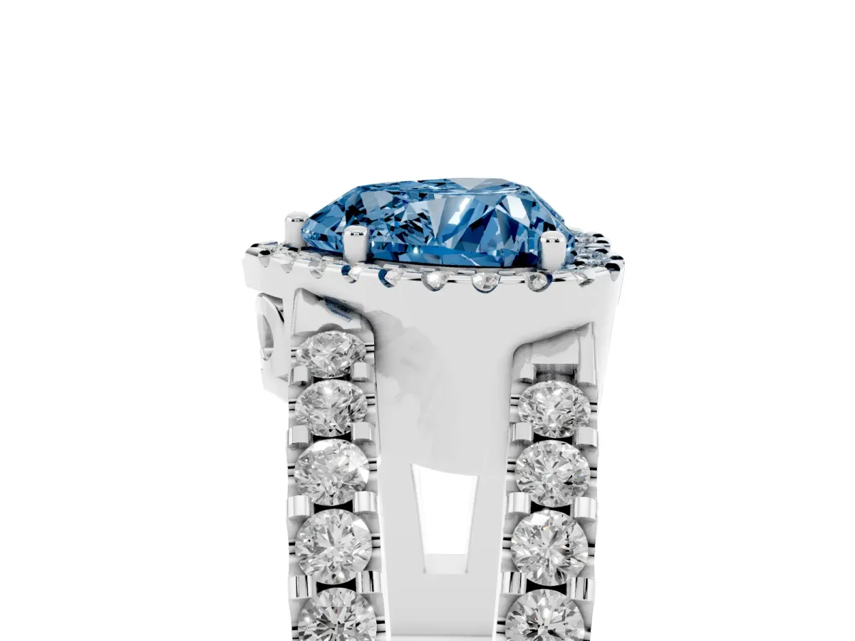 Fancy Blue Heart Cut Cut Halo Split Shank Diamond Ring with Four-Prong Setting Platinum