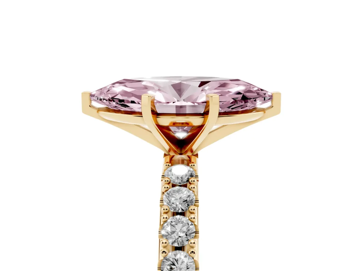 Fancy Pink Marquise Cut Diamond Solitaire Pavé Band with Four-Prong Setting Yellow gold