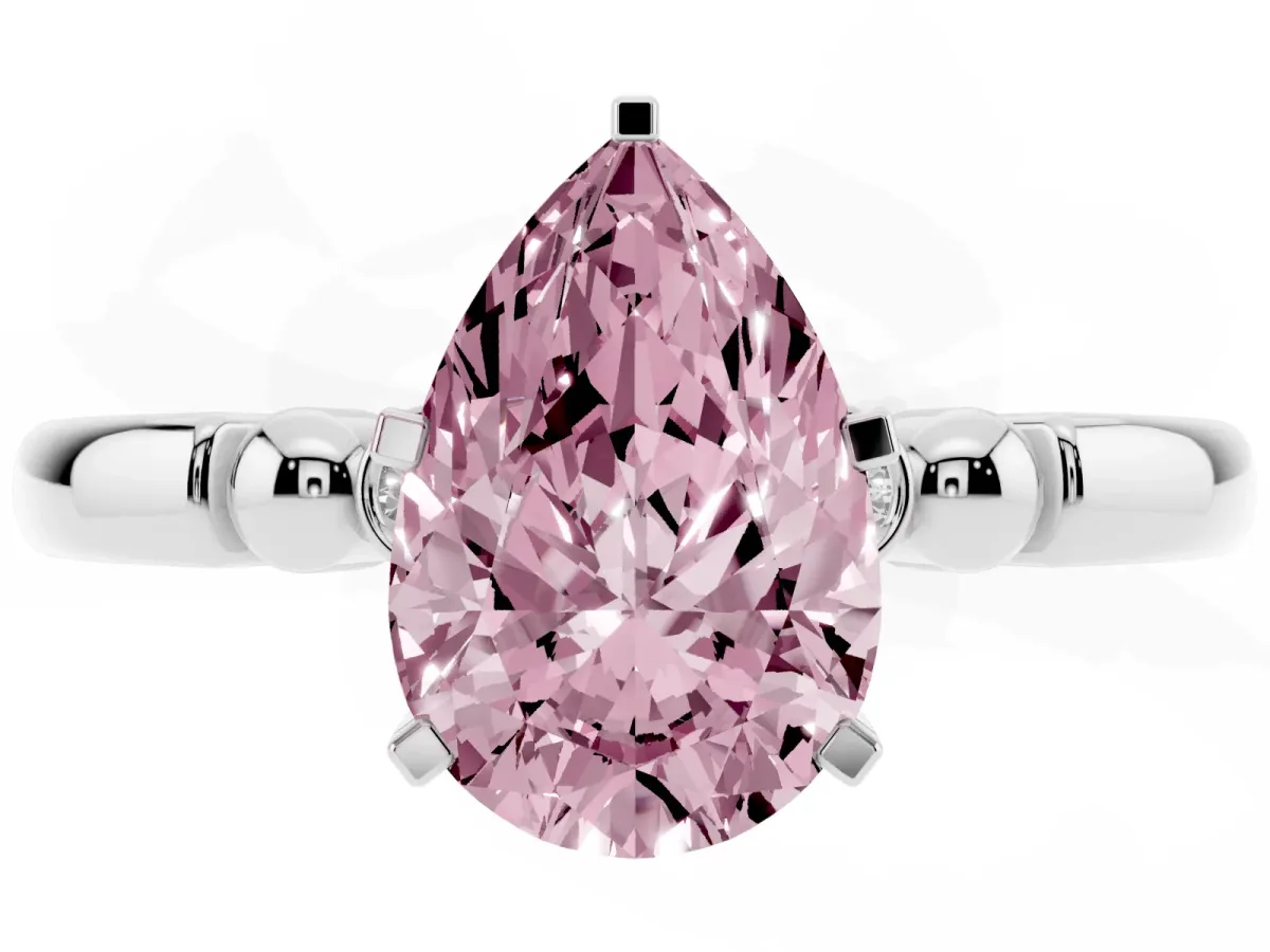 Fancy Pink Pear Cut Solitaire Beaded Band with Four-Prong Setting Silver