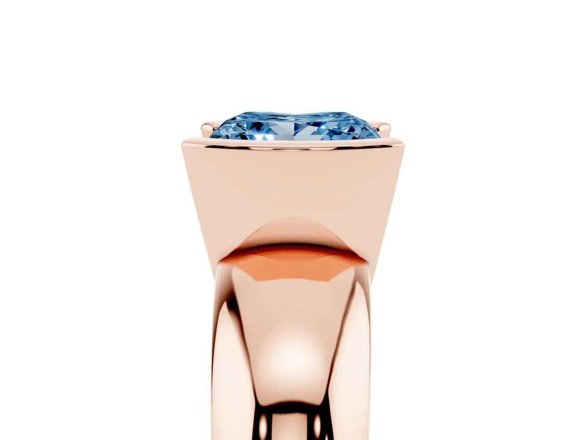 Fancy Blue Princess Cut Solitaire Tension Set Diamond Ring with Wide Band Rose gold
