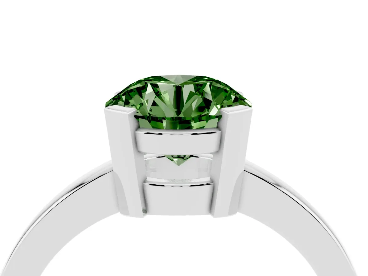 Fancy Green Round Cut Cut Solitaire Ring with Four-Prong Setting and Classic Band Silver