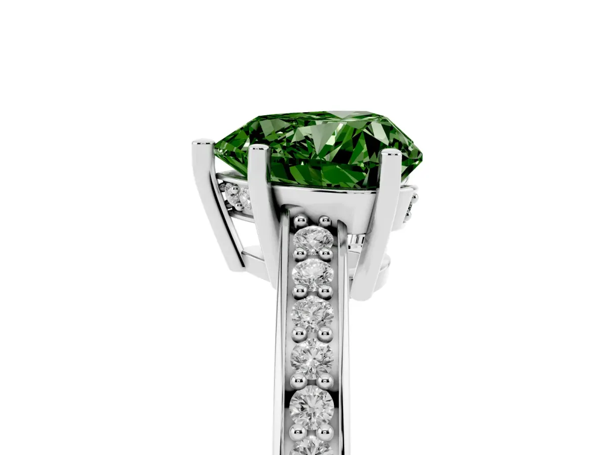 Fancy Green Heart Cut Solitaire Pavé Band Prong Setting Ring Silver