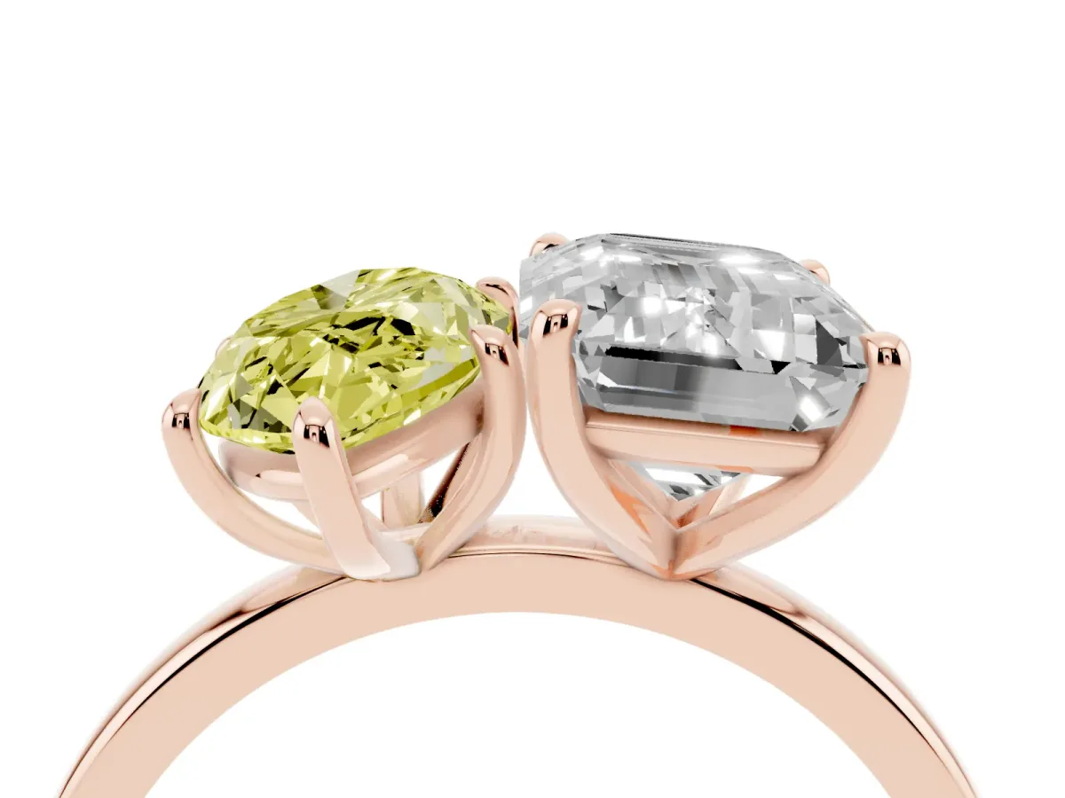 Fancy Yellow Marquise Cut and Emerald Cut Toi Moi Ring with Prong Setting Rose gold