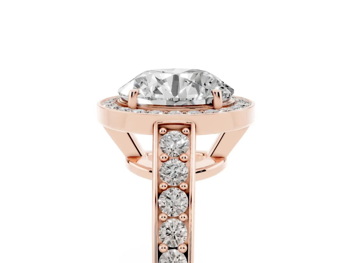 Round Cut Halo Pavé Diamond Engagement Ring with Bezel Setting Rose gold