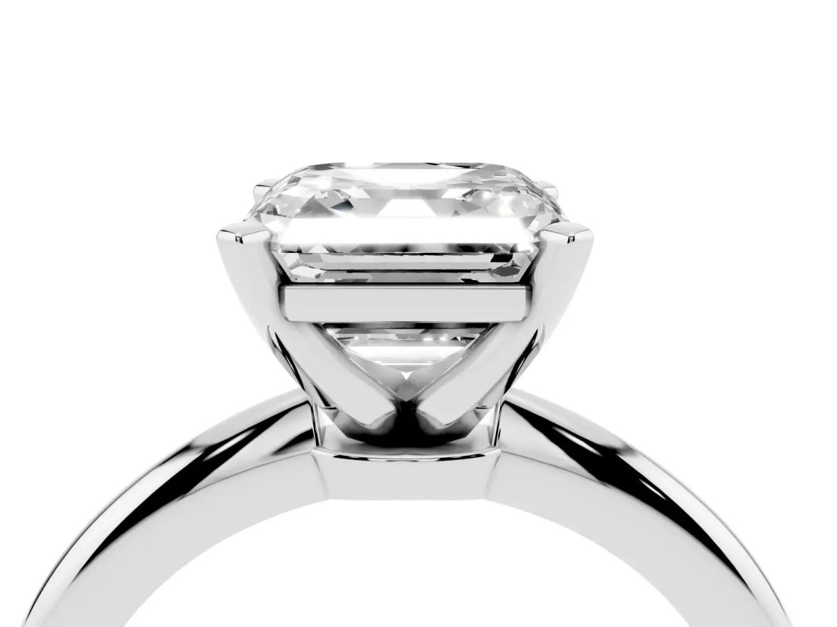 Asscher Cut Diamond Solitaire Ring with Prong Setting and Classic Band Silver