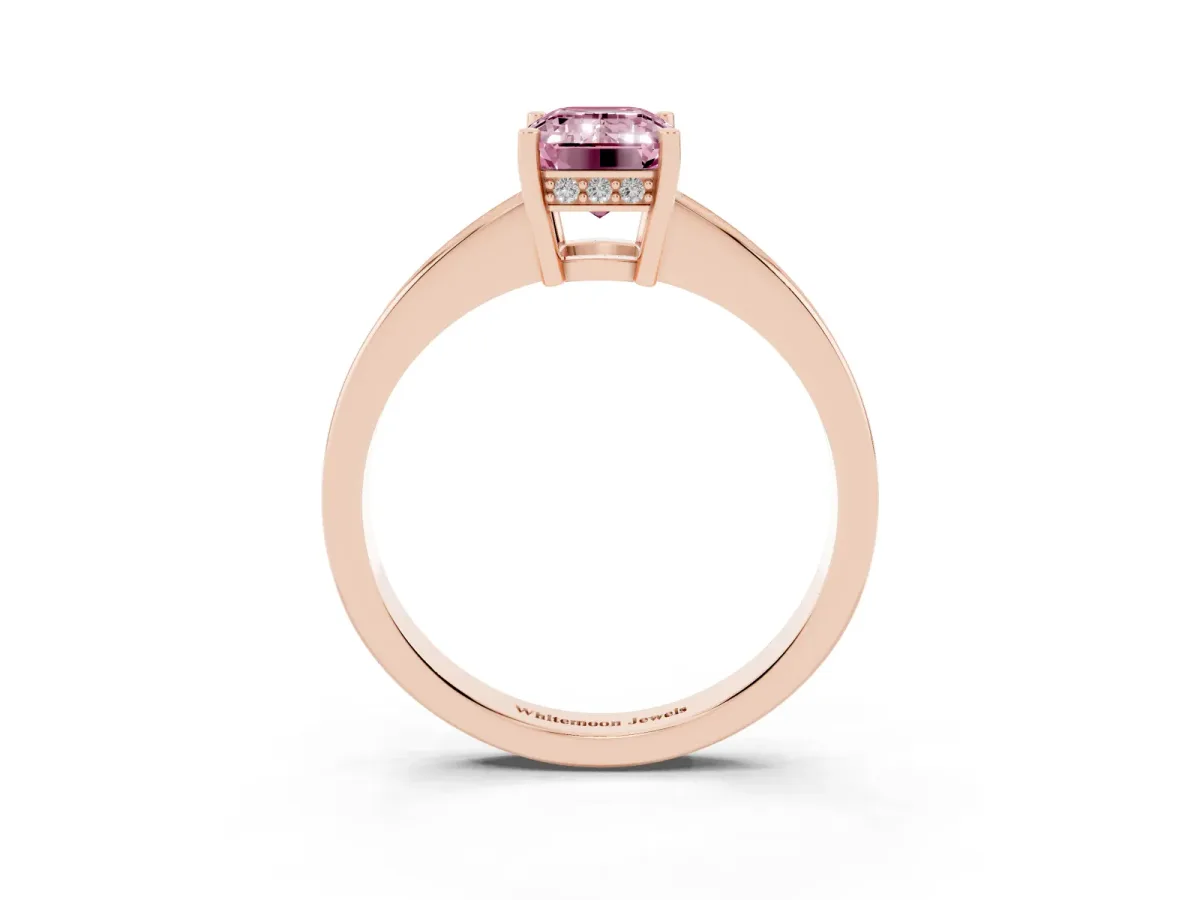 Fancy Pink Emerald Cut Solitaire Pavé Band Prong Setting Ring Rose gold