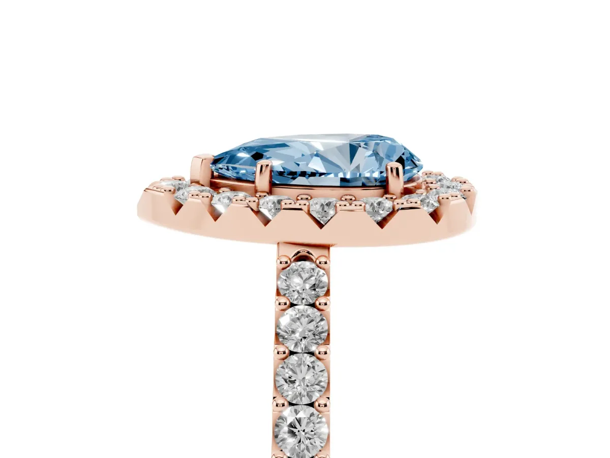 Fancy Blue Pear Cut Halo Diamond Pavé Solitaire Ring Rose gold
