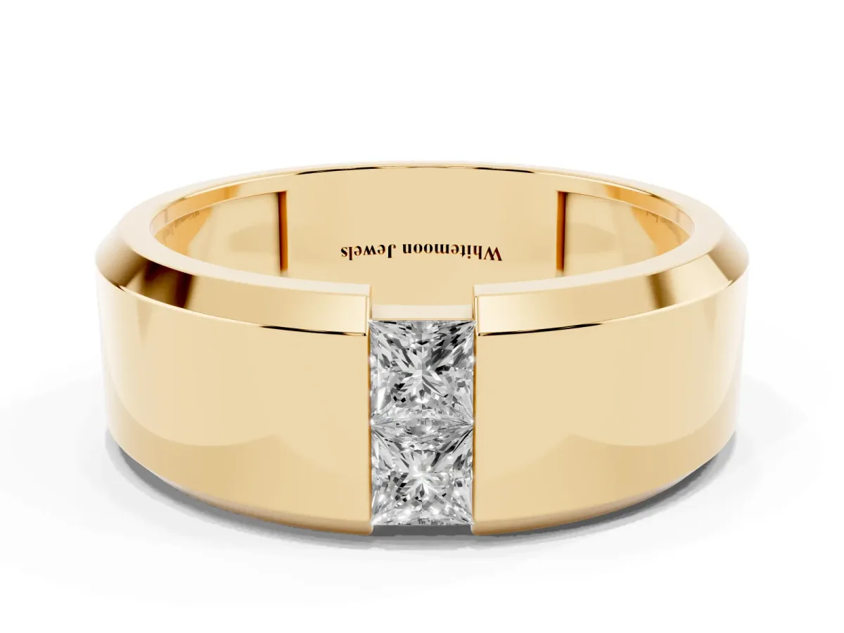 Princess Diamond Two-Stone Mens Band Yellow gold