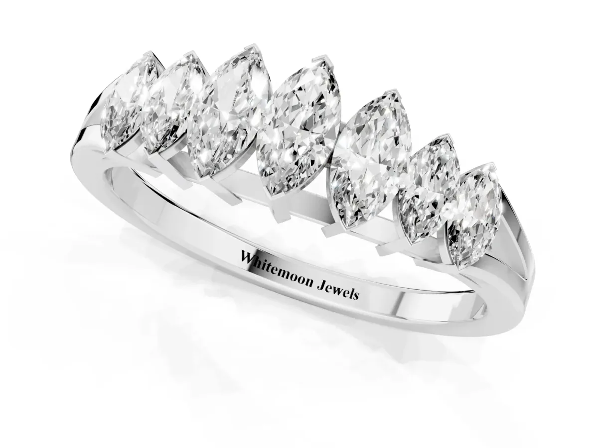 Marquise Diamond Prong-Set Half-Eternity Band White gold