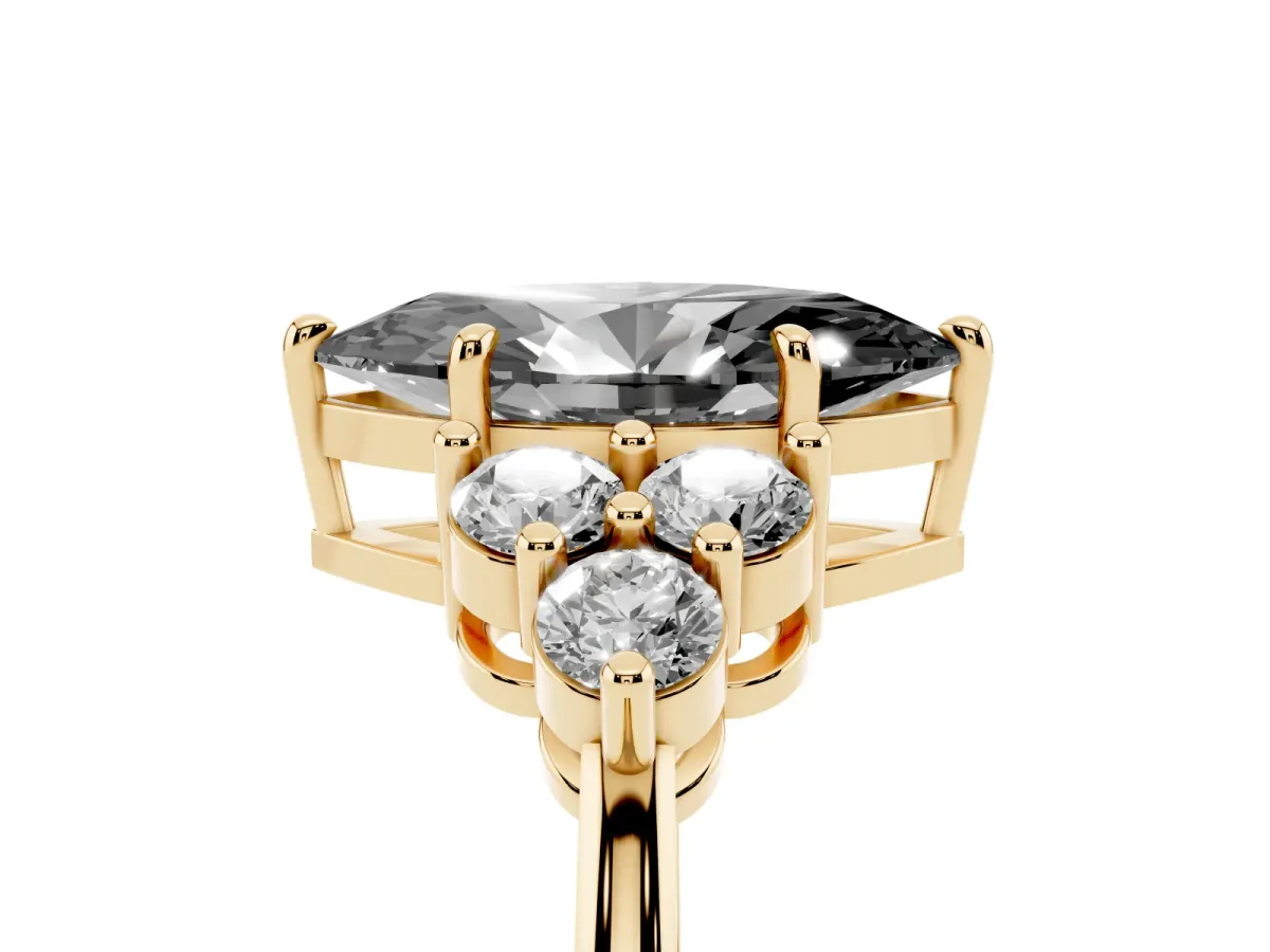 Fancy Black Marquise Cut Brilliant Diamond Cluster Accent Solitaire Ring with Prong Setting Yellow gold