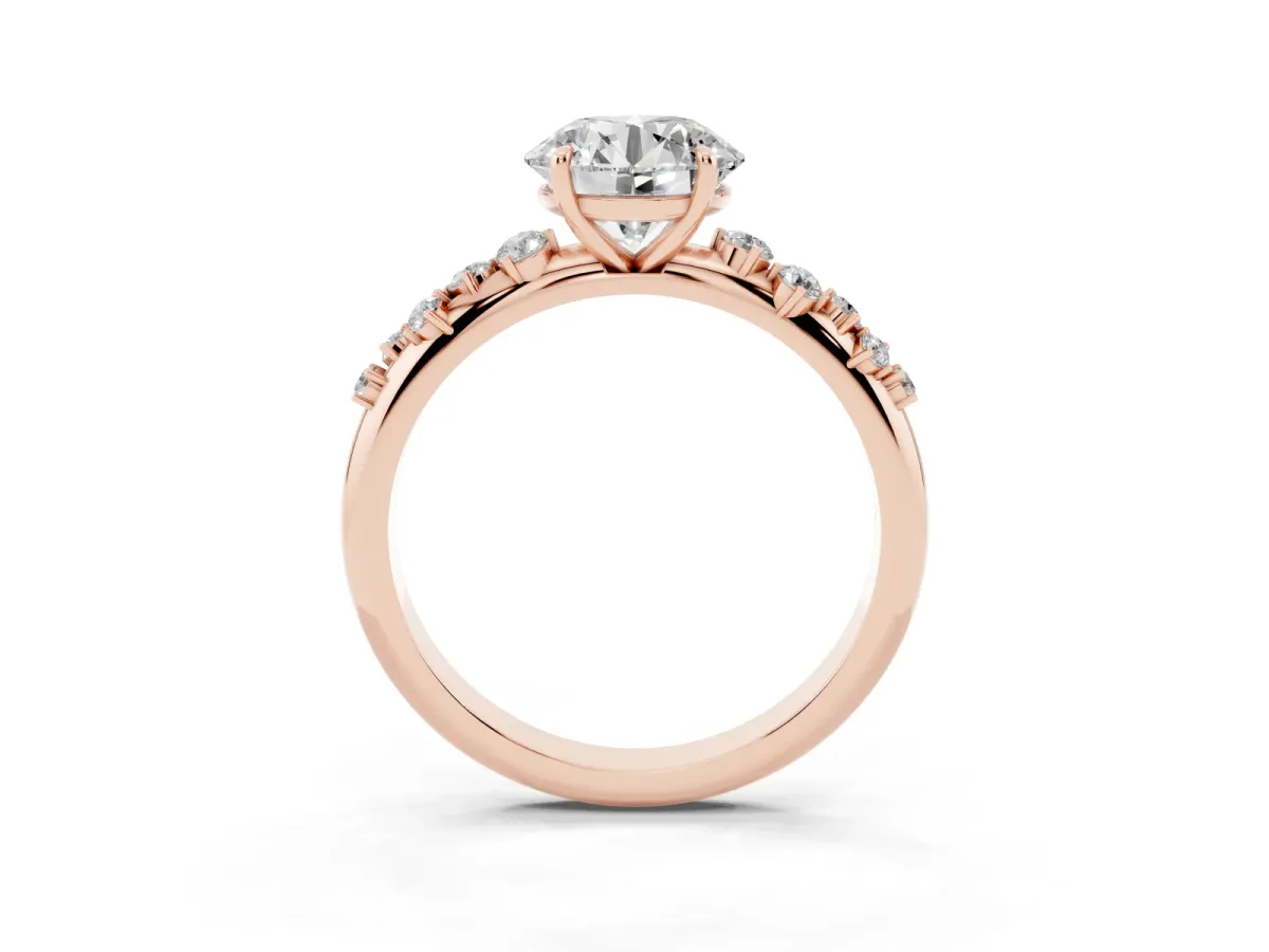 Round Cut Diamond Cluster Prong-Set Solitaire Ring Rose gold