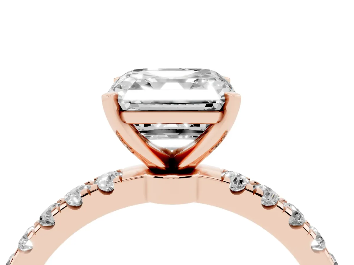 Asscher Cut Diamond Solitaire Ring with Pavé Accents and Four-Prong Setting Rose gold
