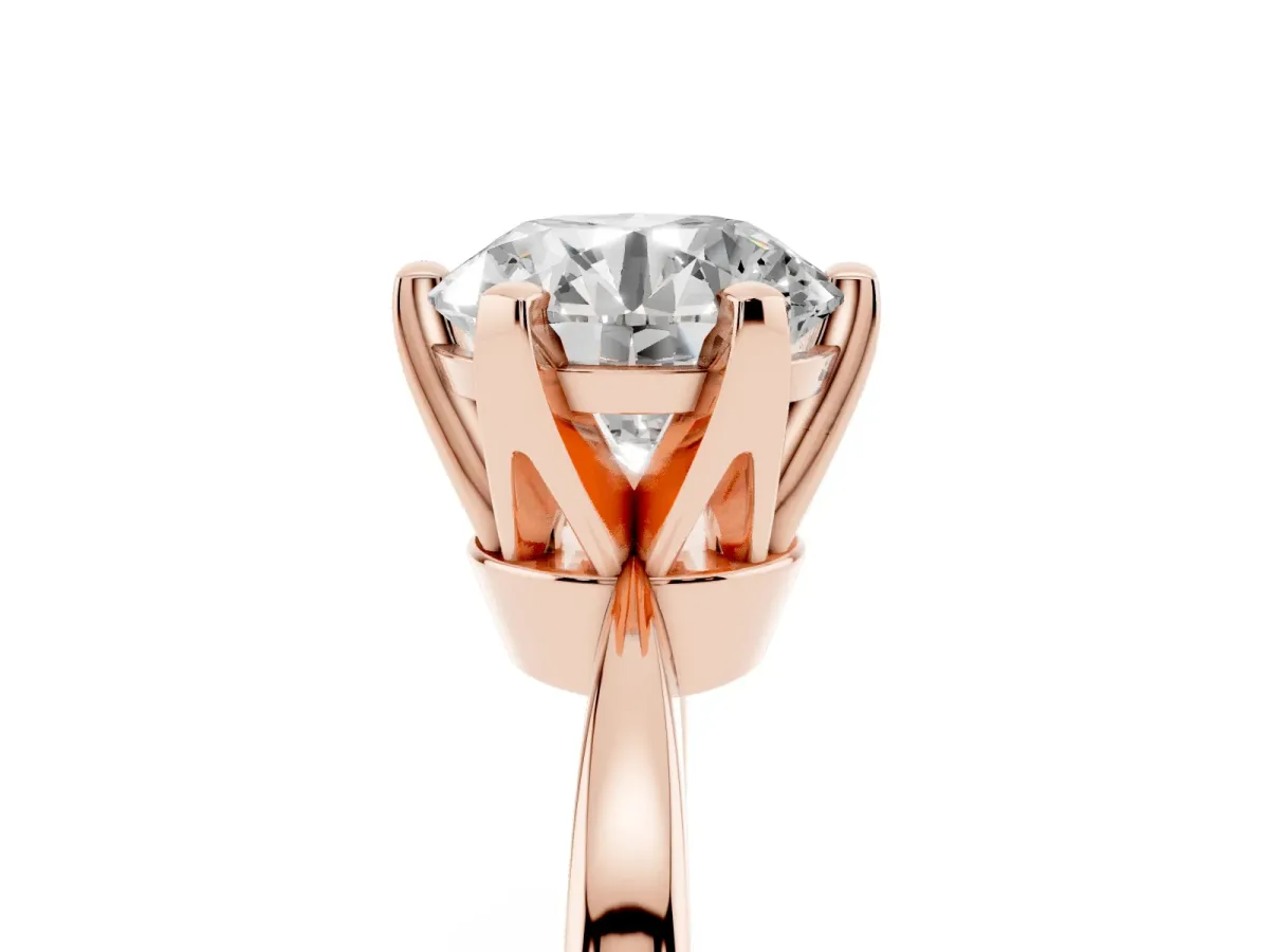 Round Cut Solitaire Engagement Ring with Six-Prong Setting and Tapered Band Rose gold