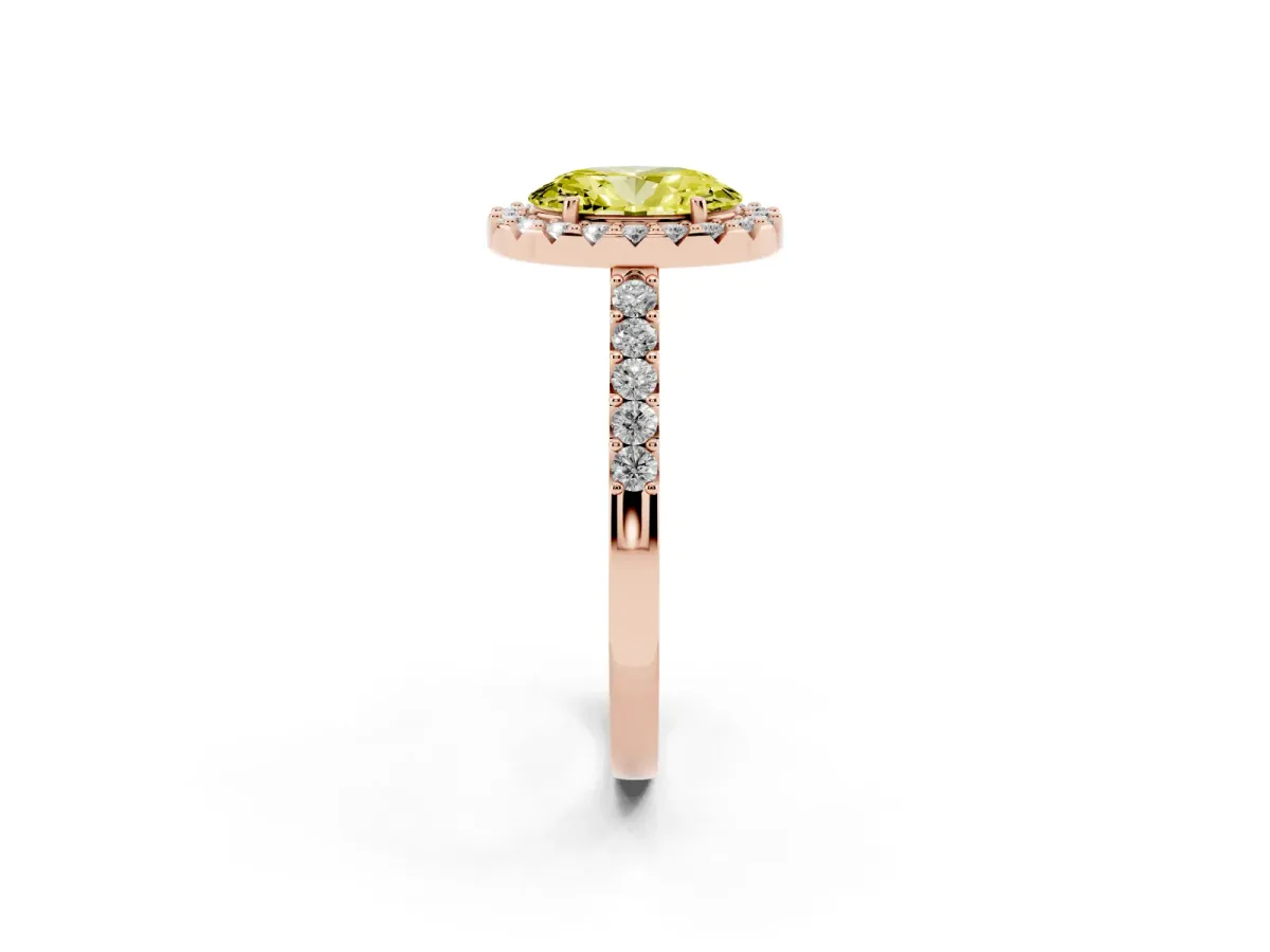 Fancy Yellow Oval Cut Halo Diamond Pavé Solitaire Ring Rose gold