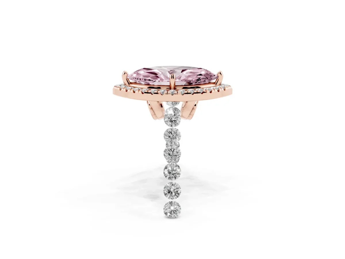 Fancy Pink Marquise Cut Halo Pavé Diamond Engagement Ring with Four-Prong Setting Rose gold
