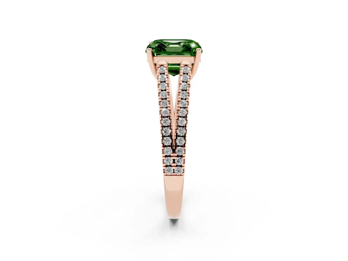 Fancy Green Asscher Cut Diamond Solitaire Engagement Ring with Split Shank Pavé Band Rose gold