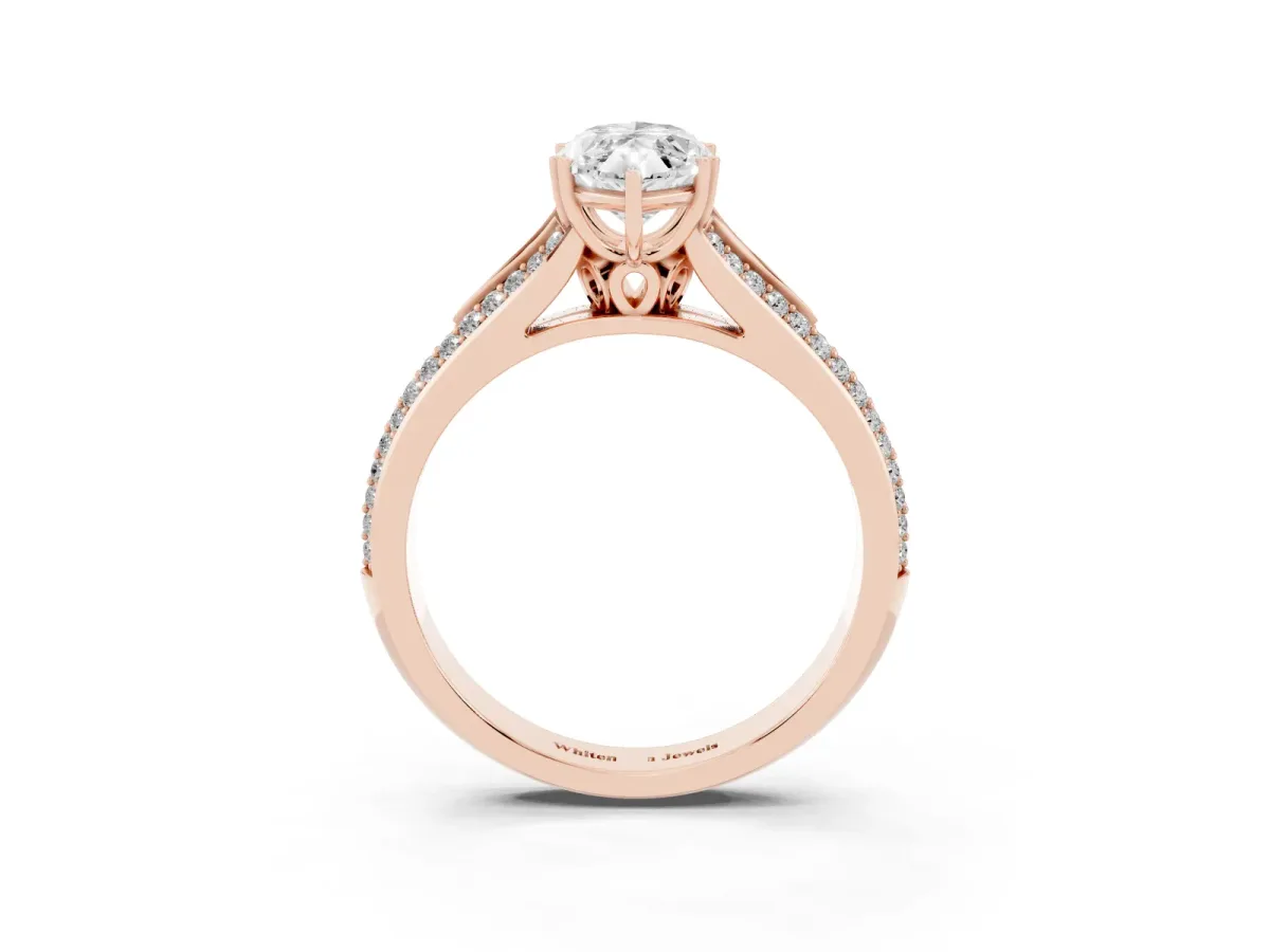 Marquise Cut Diamond Split Shank Engagement Ring with Pavé Band Rose gold