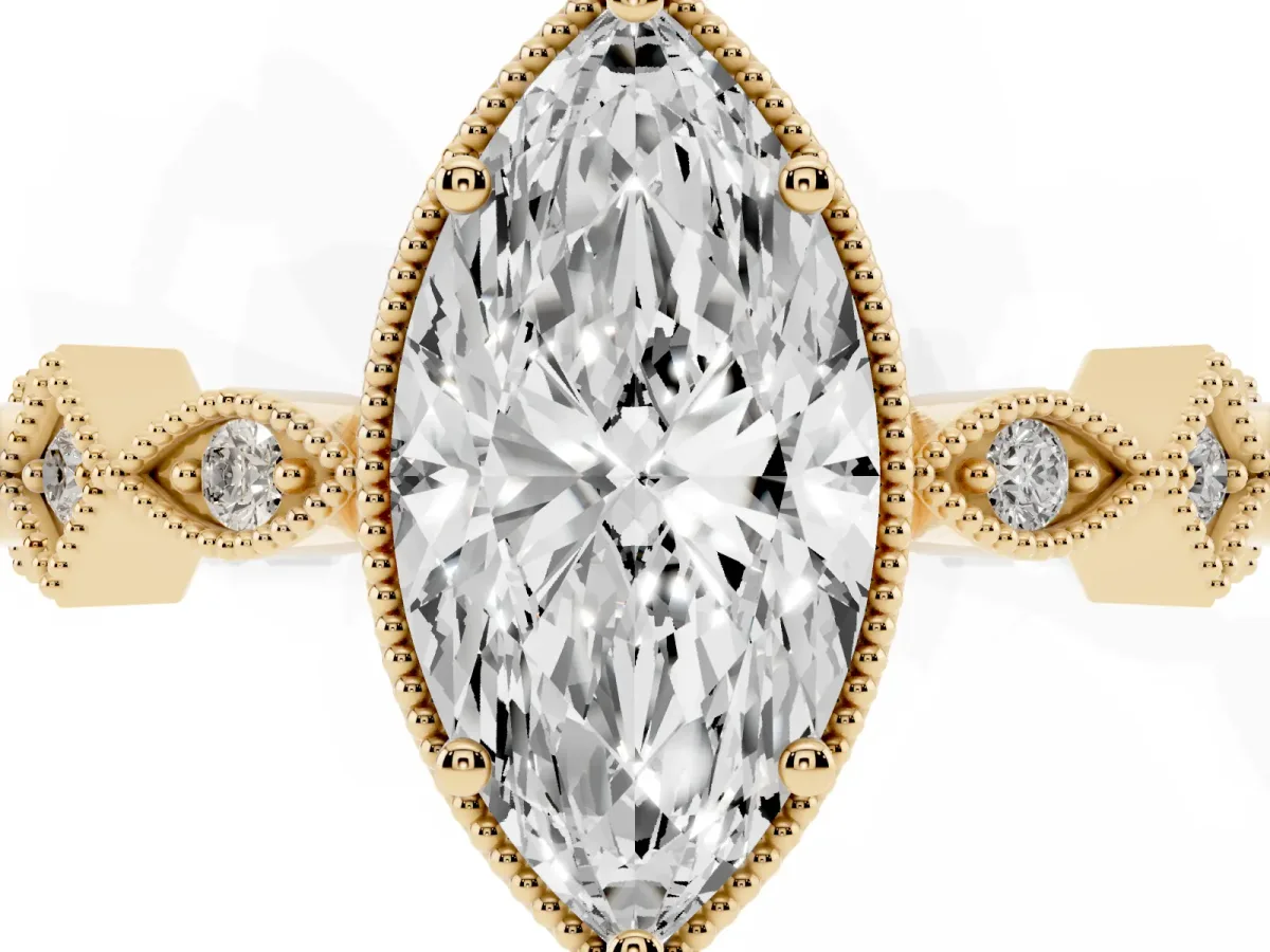 Marquise Cut Milgrain Marquise Diamond Twist Band Ring Yellow gold