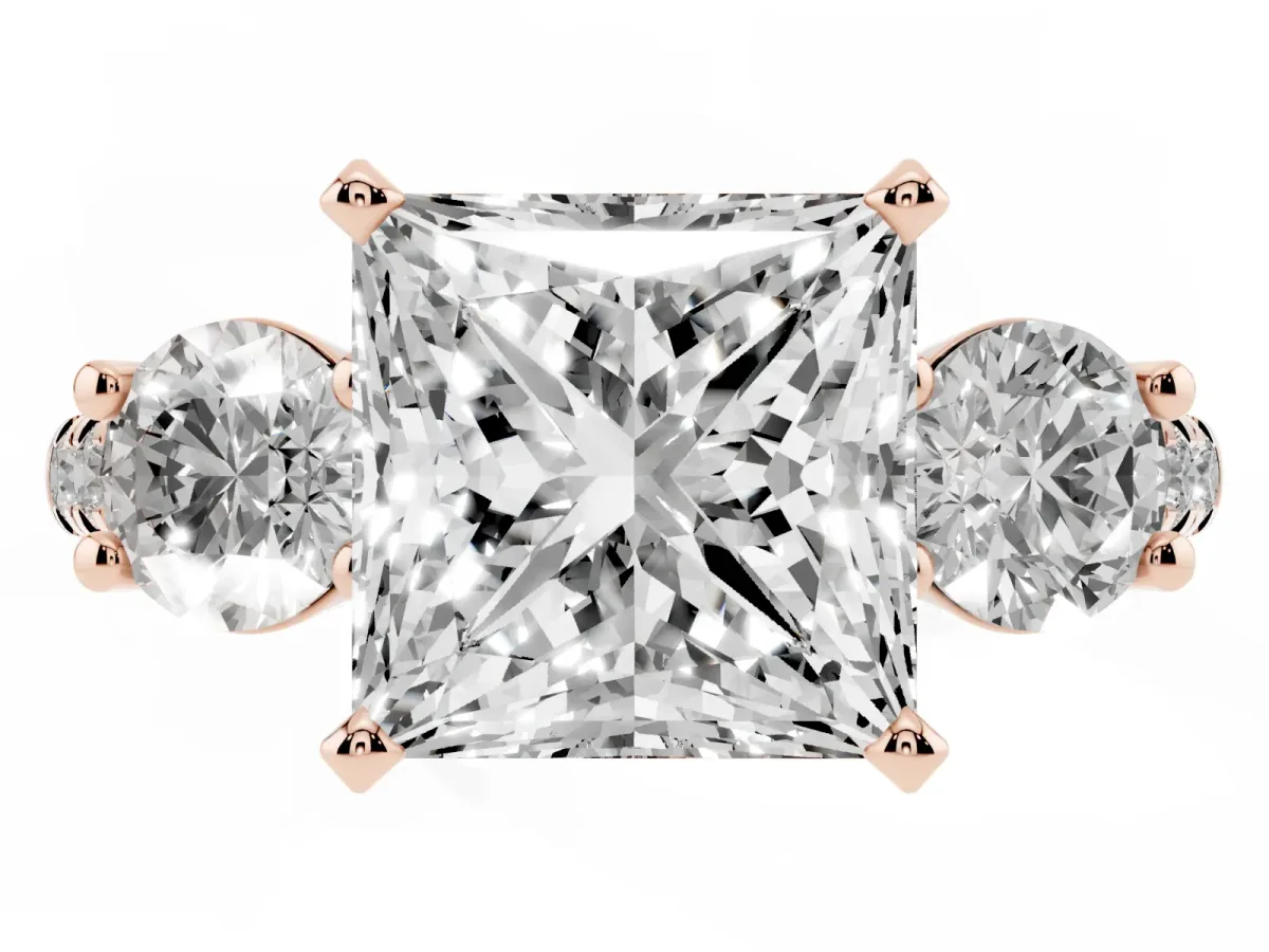 Three-Stone Princess Cut Diamond Pavé Band with Four-Prong Setting Rose gold