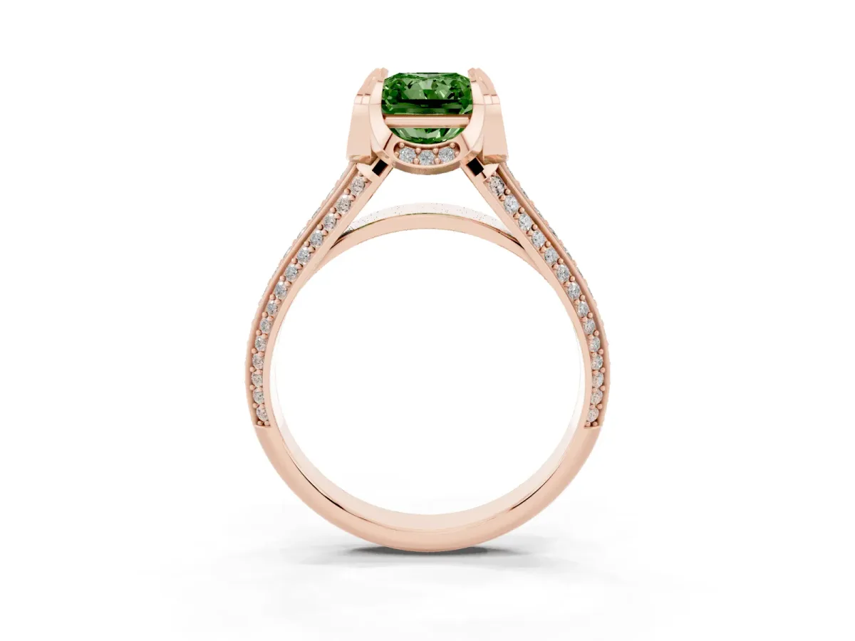Fancy Green Radiant Cut Solitaire Pave Split Shank Ring with Four-Prong Setting Rose gold