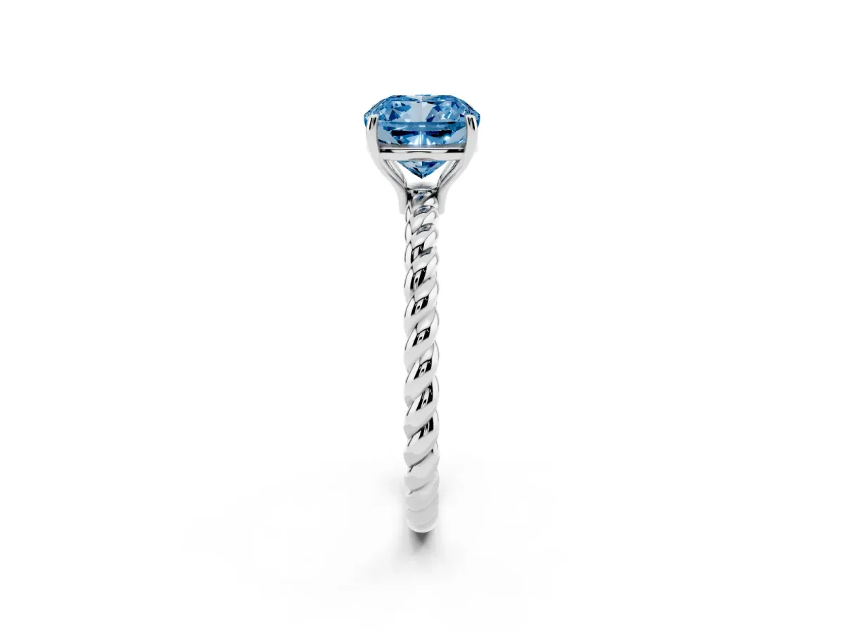 Fancy Blue Cushion Cut Solitaire Twisted Band 4-Prong Ring Silver