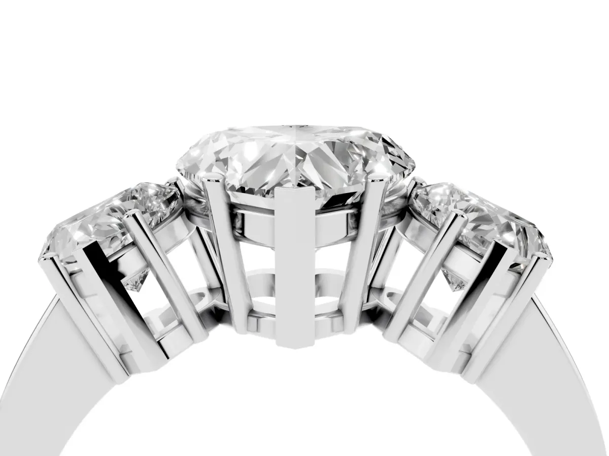 Three-Stone Heart Cut Cut Diamond Engagement Ring with Flat Band and Four-Prong Setting Silver
