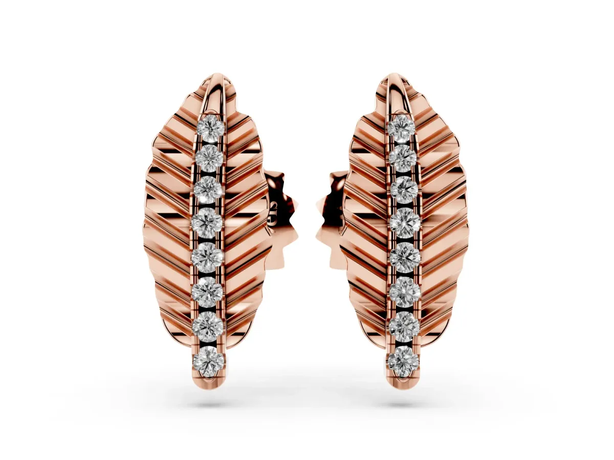 Round Diamond Leaf Stud Earrings Rose gold